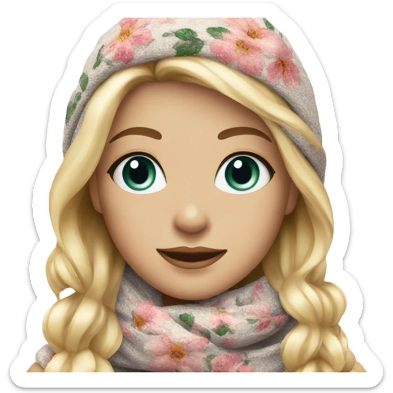 Beautiful blond Woman with Knit scarf floral glitter design  sticker