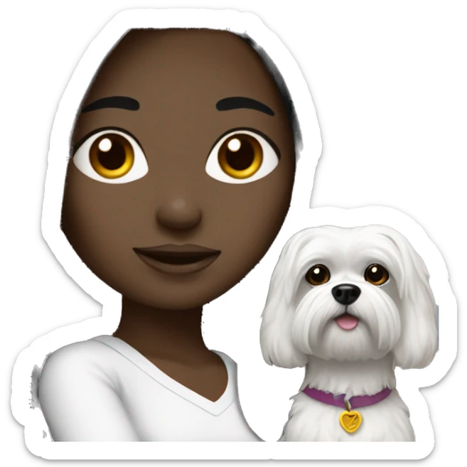 Dark-haired-black woman with Black-Maltese-Black-dog-white-maltese dog sticker