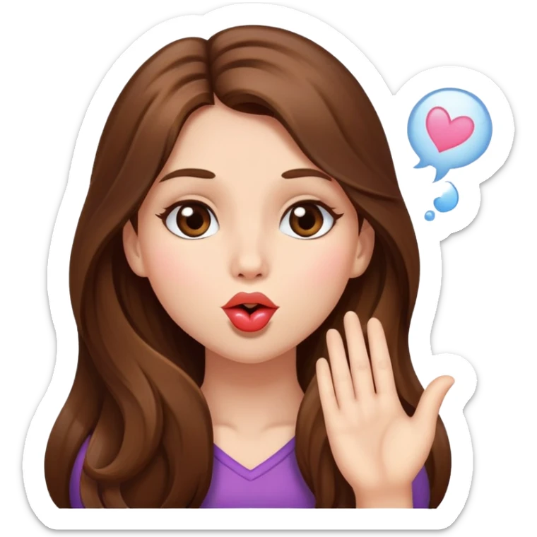 A girl with long brown hair blowing a kiss sticker
