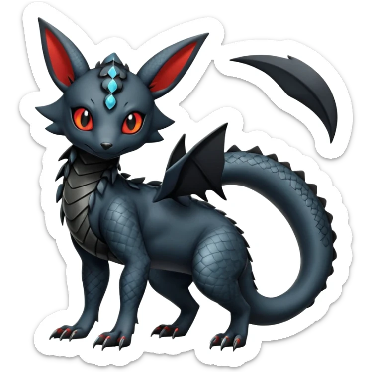 Modern Futuristic Scaly Cyber-Salandit-Umbreon-Litten-Hybrid (Full body) sticker
