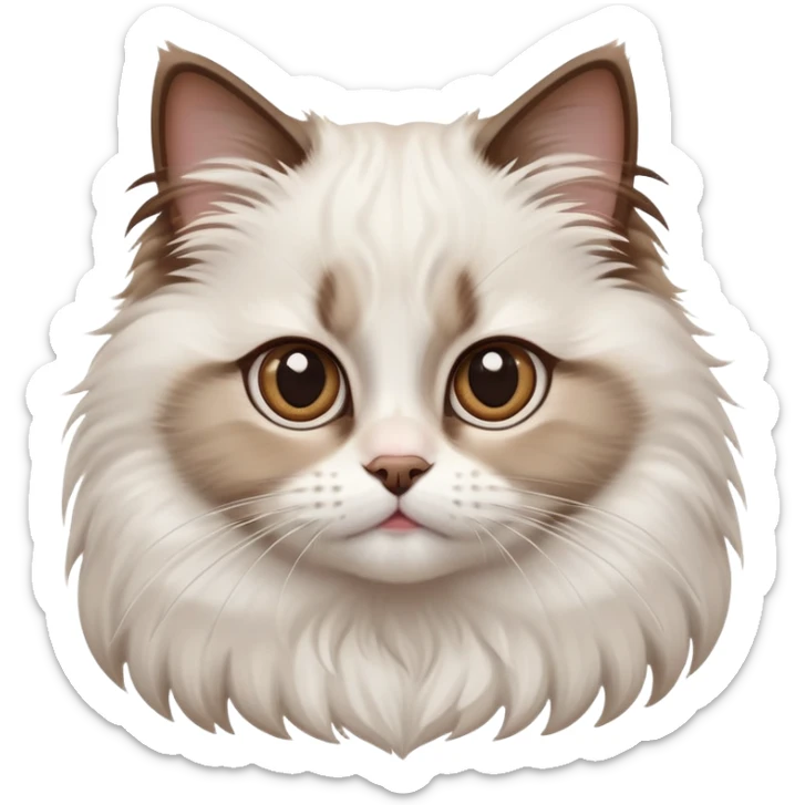 cinematic-adorable-big-eyed-fluffy-white brown-ragdoll-cat-portrait-emoji,-head-tilted-playfully-with-a-sweet-expression,-fluffy-white brown-fur,-simplified-yet-irresistibly-cute-features-with-large,-expression, sticker