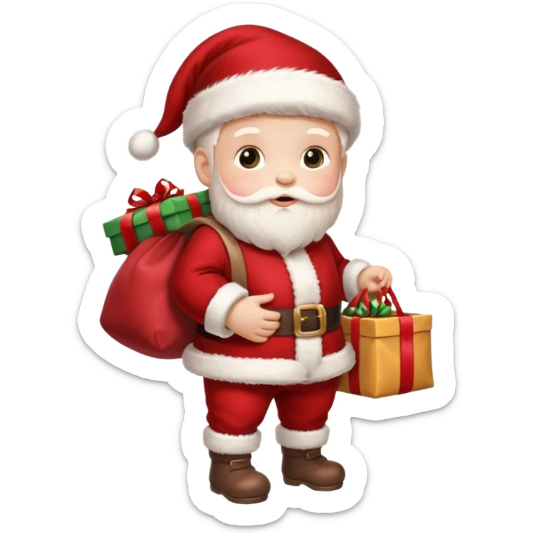baby Santa Claus is carrying a bag of presents  sticker