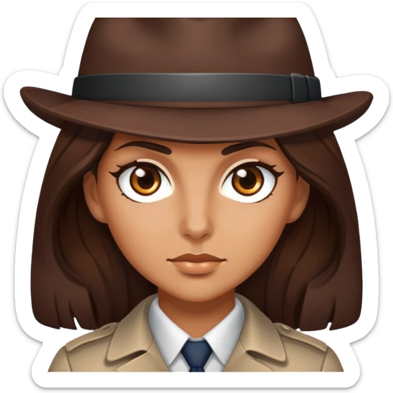 female detective with brown eyes and tanned skin and long chocolate brown hair sticker