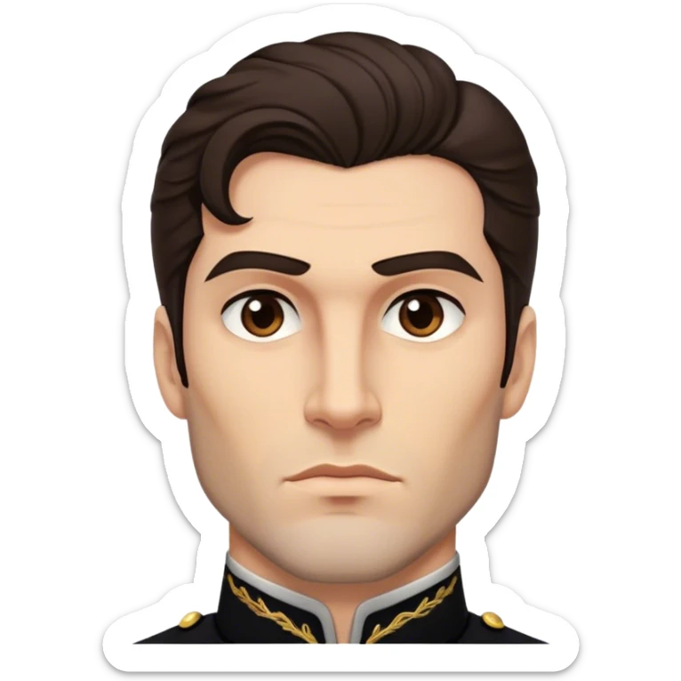 lord with tall, strong build, chiseled jawlinge, dark brown wavy hair, well-groomed sideburns, deep brown eyes, serious expression sticker