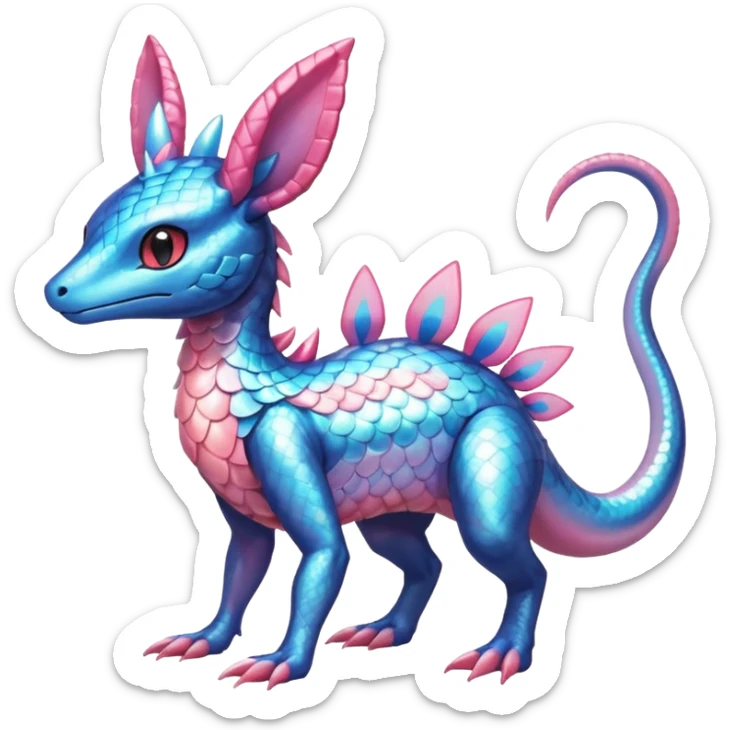 Shiny Horned Helioptile-Salandit-Sylveon-Amaura-Fakémon-hybrid-creature (full body)  sticker