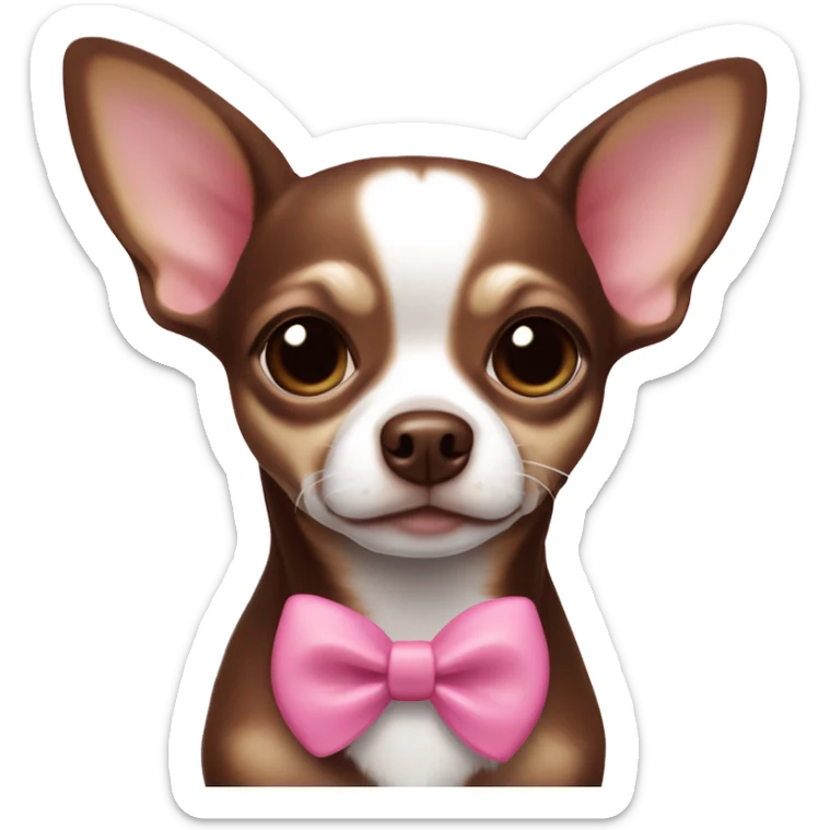 Chihuahua chocolate Brown with White Stroke on the forhead and a pink nose and a pink bow  sticker