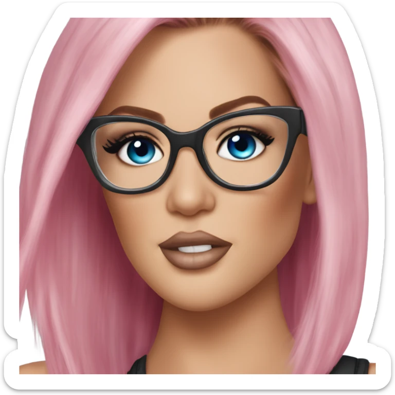 Photo Realistic khloe kardashian stylish pink hair BLUE eyes and glasses rock chick sticker