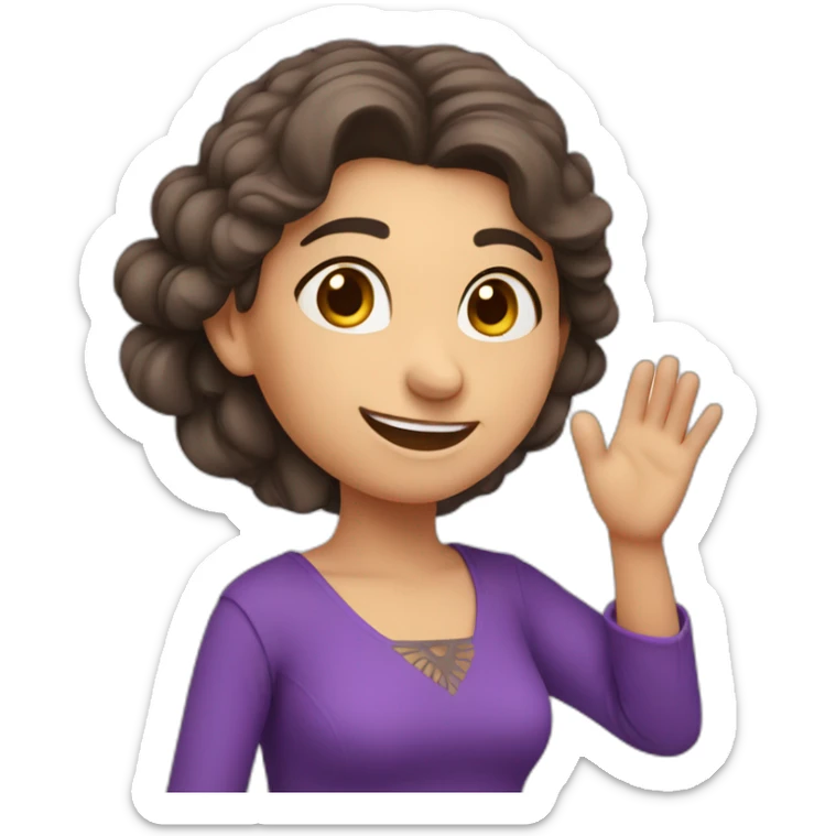 Armenian woman saying hello and giving five with happy face  in purple clothes  sticker
