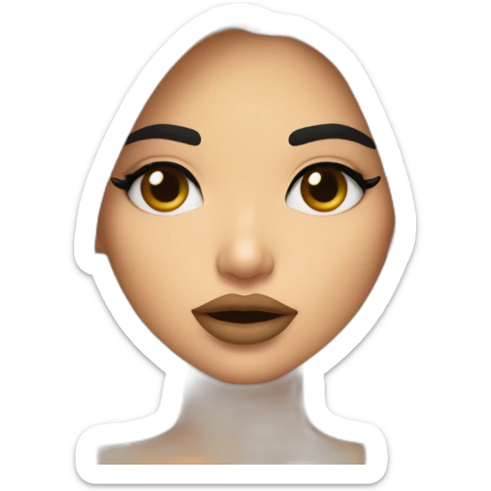 Kylie Jenner with hair to her arms wondering and holding her finger on her lips sticker