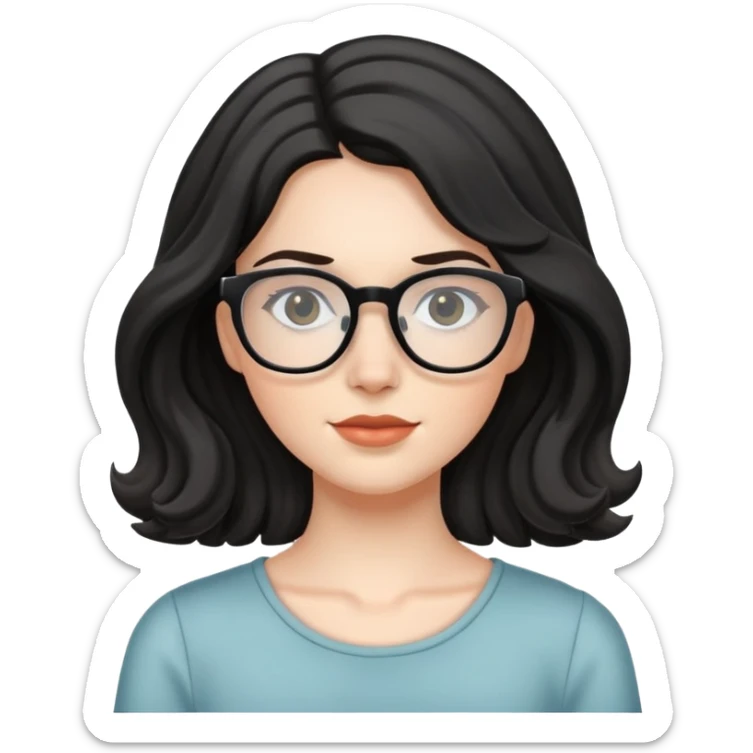 white girl with black wavy shoulder length hair and glasses sticker