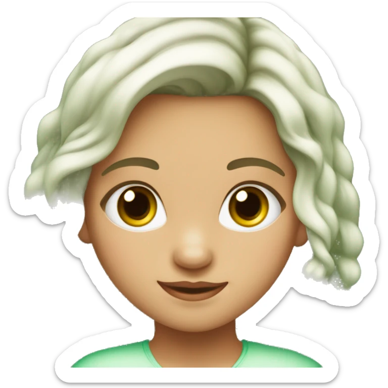 Una niña de 14 años con cabello oscodulado, piel blanca y ojos verdes  sticker
