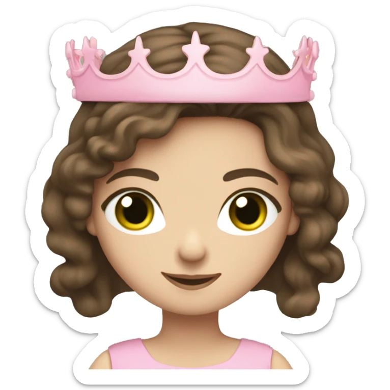 long brunette hair girl pale skin with green eyes wearing pink dress and crown  sticker