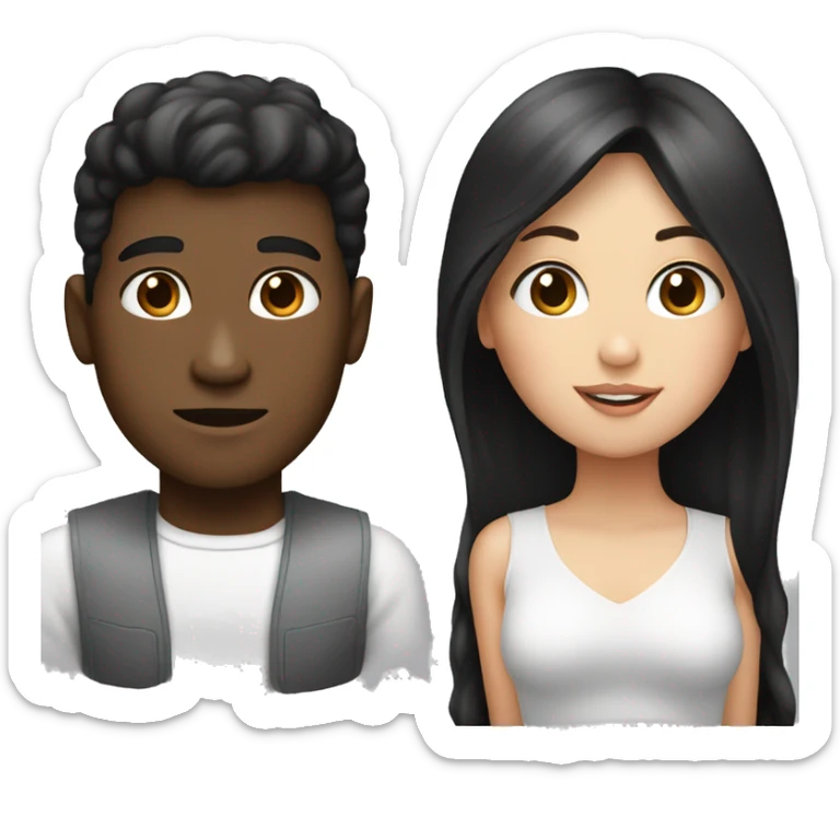 A guy with brown skin and low hair with a girl with white skin and long black hair sticker