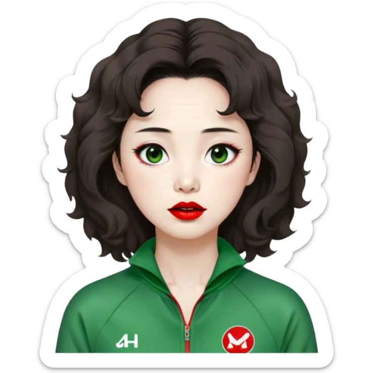 Han Mi-nyeo : Age: Late 60s
Appearance: A crazy woman with many wrinkles face, frizzy, very messy dark brown hair and dramatic red lipstick.
Outfit: Green player tracksuit sticker