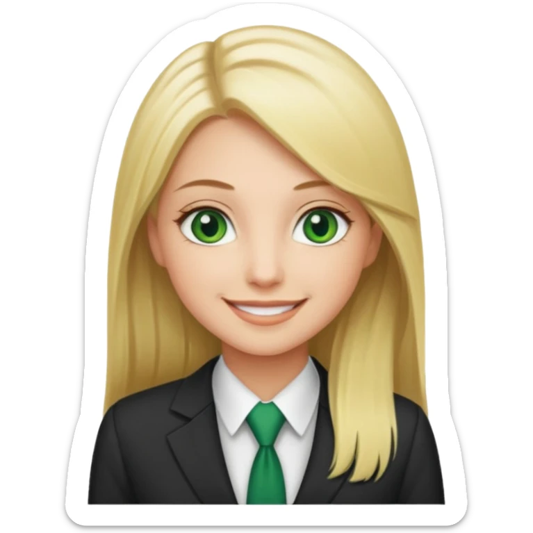 Green eyes office girl with straight long blonde hair barbie sticker