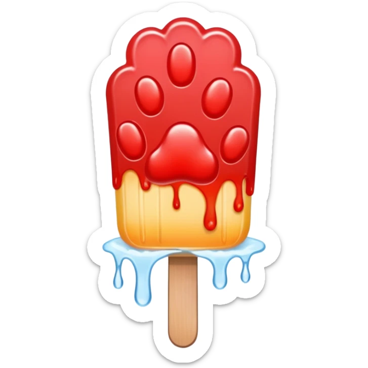 A water ice pop is shaped like a red animal paw and has an ice pop stick at the bottom. sticker