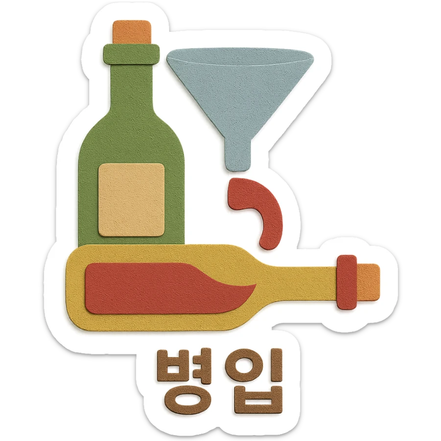 Add the Korean text '병입' at the bottom of the icon in paper craft style with no background. sticker