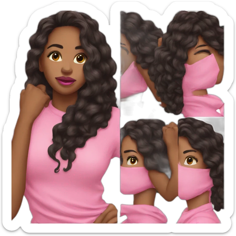 Young Black women pink lips long hair sticker