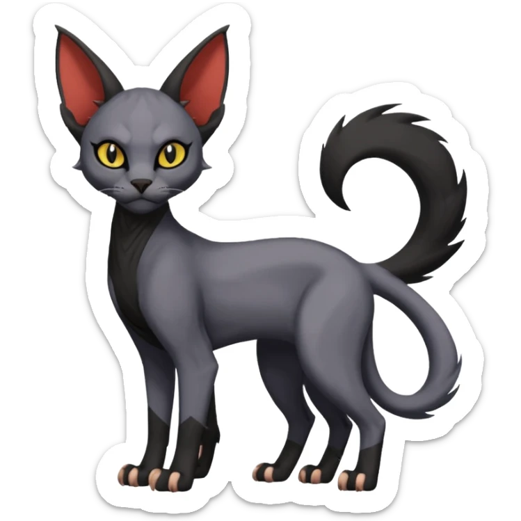 Black edgy Noivern-Litten-Sphynx-Lykoi-Caracal-cat-Fakemon full-body sticker