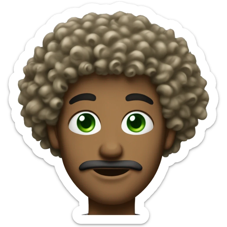Man with good jaw, green eyes and curly hair that looks a bit like an afro made up of curls. Not massive but coming out a few inches from the face.  sticker