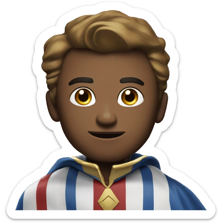 Emoji of Homelander from ‘The Boys’ series. USA flag-inspired costume with cape (red, blue, white). Confident, slightly menacing expression. sticker