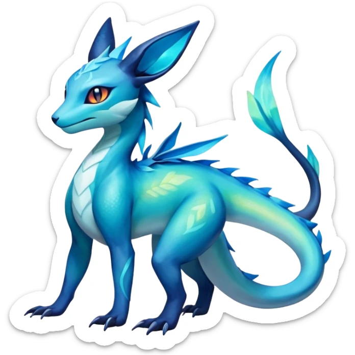 Colorful Iridescent Exotic Amaura-Salandit-Aurorus-Glaceon-Fakémon-hybrid-creature (full body)  sticker