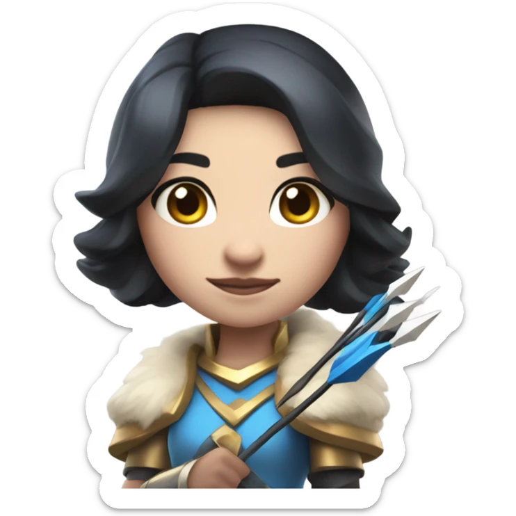 Clash royale the tower princess , white skin , black hair with bow and 3 arrows sticker