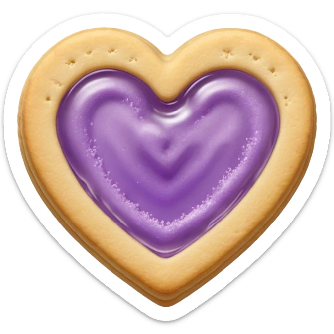 Realistic shortbread cookie in the shape of a heart with Pale Purple color jelly middle filling and sprinkled powder sugar on top. sticker