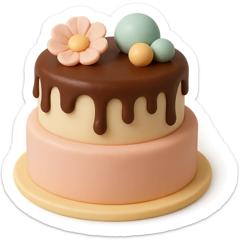 tiered fondant cake with chocolate drizzle sticker