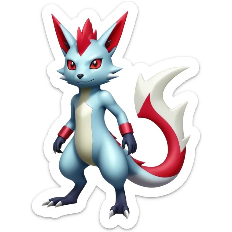  Cool Edgy Shiny Futuristic Ethereal Legendary Zangoose-Sneasel-Digimon-hybrid full body sticker