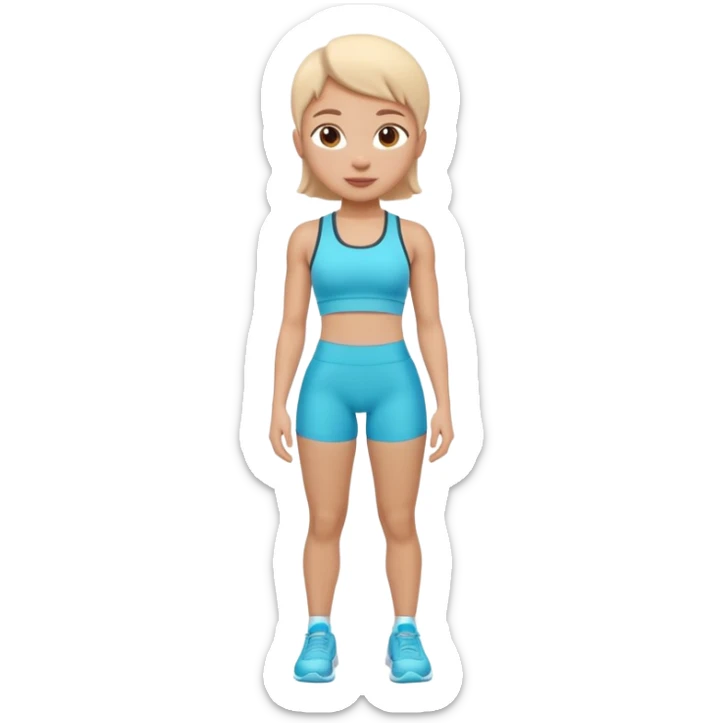 A 3D cartoon fit person showing a slim waistline, wearing sportswear, bright lighting, Memoji-style. close up camera angle. sticker
