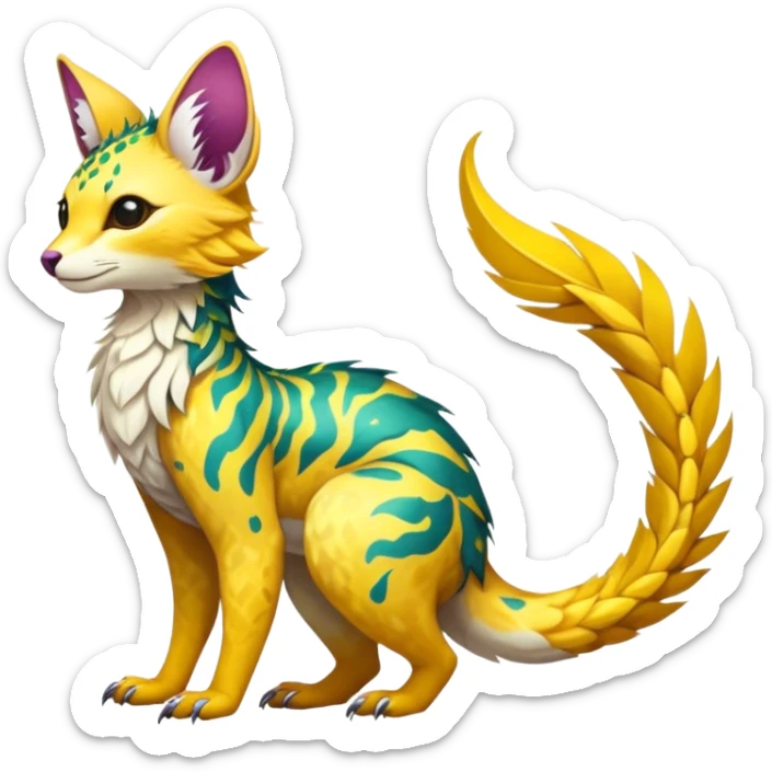 Feral Rare Fantasy vibrant colorful tropical Vernid-Trico-species by LiLaiRa, random markings, tufted tail, tufted ears, full body sticker