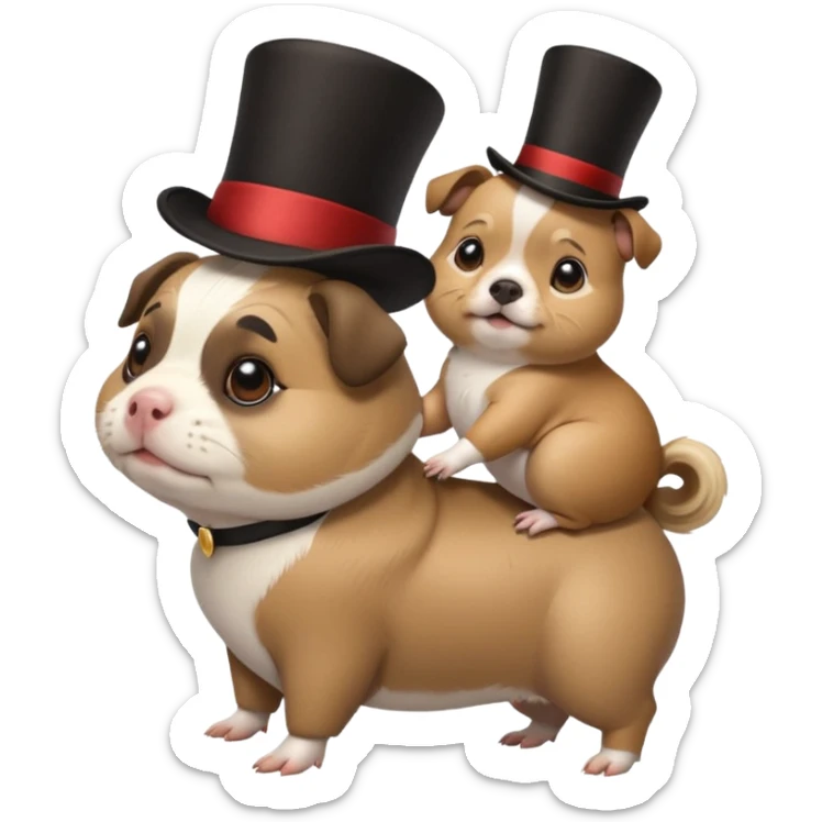 a cute guinea pig wearing a top hat riding on the back of a pug dog sticker
