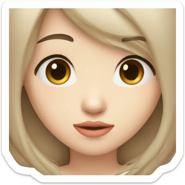 Asian girl with long center parted hair and blue eyes giving kisses sticker