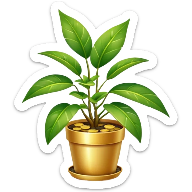 potted house plant with lots of coins on leaves sticker