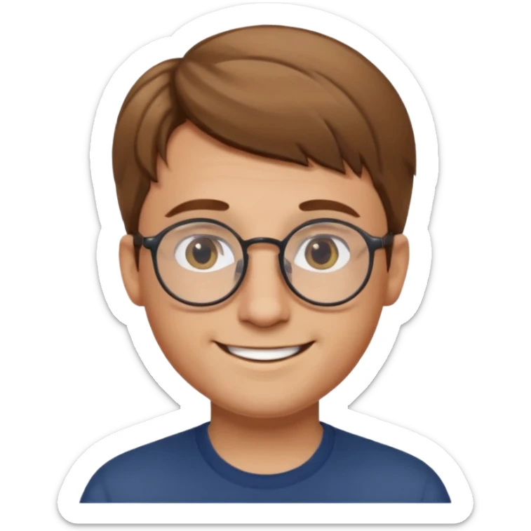 homme cheveux court marron clair sans barbe sourrir avec lunettes rondes sticker