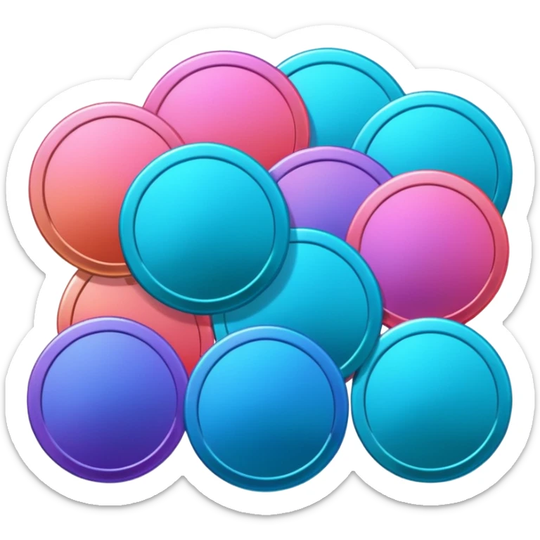 coins  pack in gradient of turquoise, blue, pink, purple, and coral color sticker