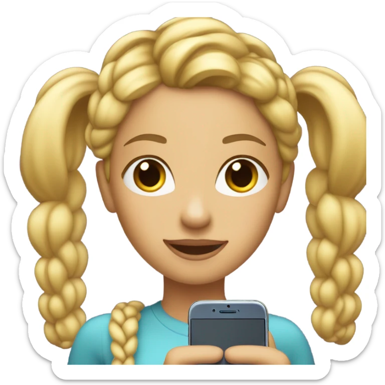 a blonde woman with braided hair showing her phone screen with the iMessage app icon visible sticker