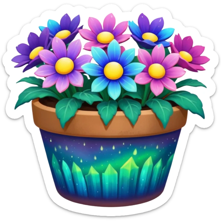 aurora borealis Painted flower clay pot of aurora borealis Petalled Flowers sticker