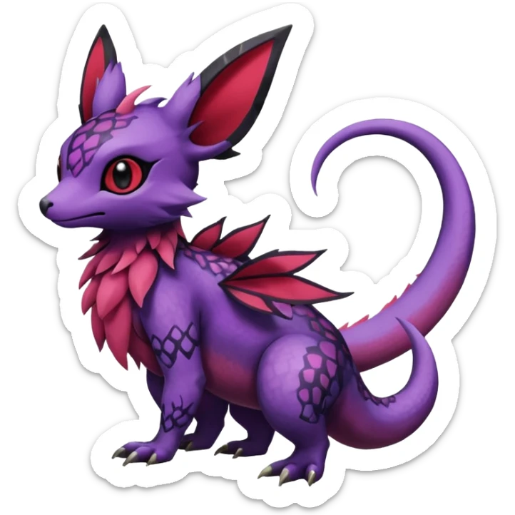 Rare exotic cute epic aesthetic Salandit-Eevee-Noibat-species-Fakemon-hybrid-creature, with markings, full body sticker