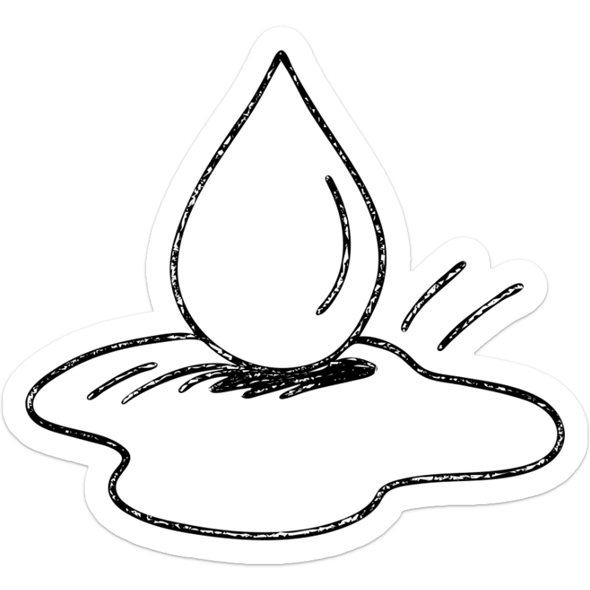 hand-drawn outlined icon of a water droplet sliding on glossy black paint, subtle repellent effect with lines, clean and modern sticker