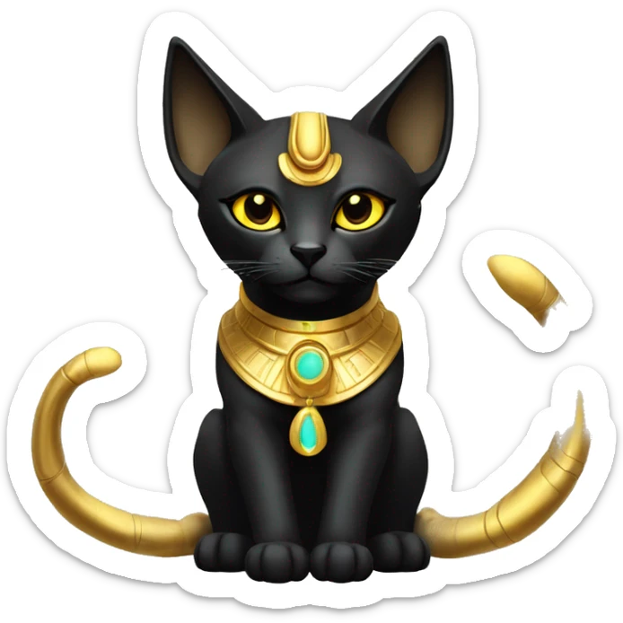 Black godly ethereal majestic Egyptian Cat. Golden Anubis-Rings and yellow ring-markings. Full body sticker