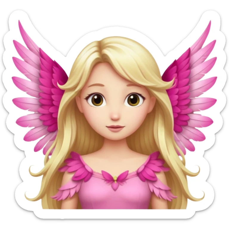 Fairy long blonde hair pink long dress large wings sticker