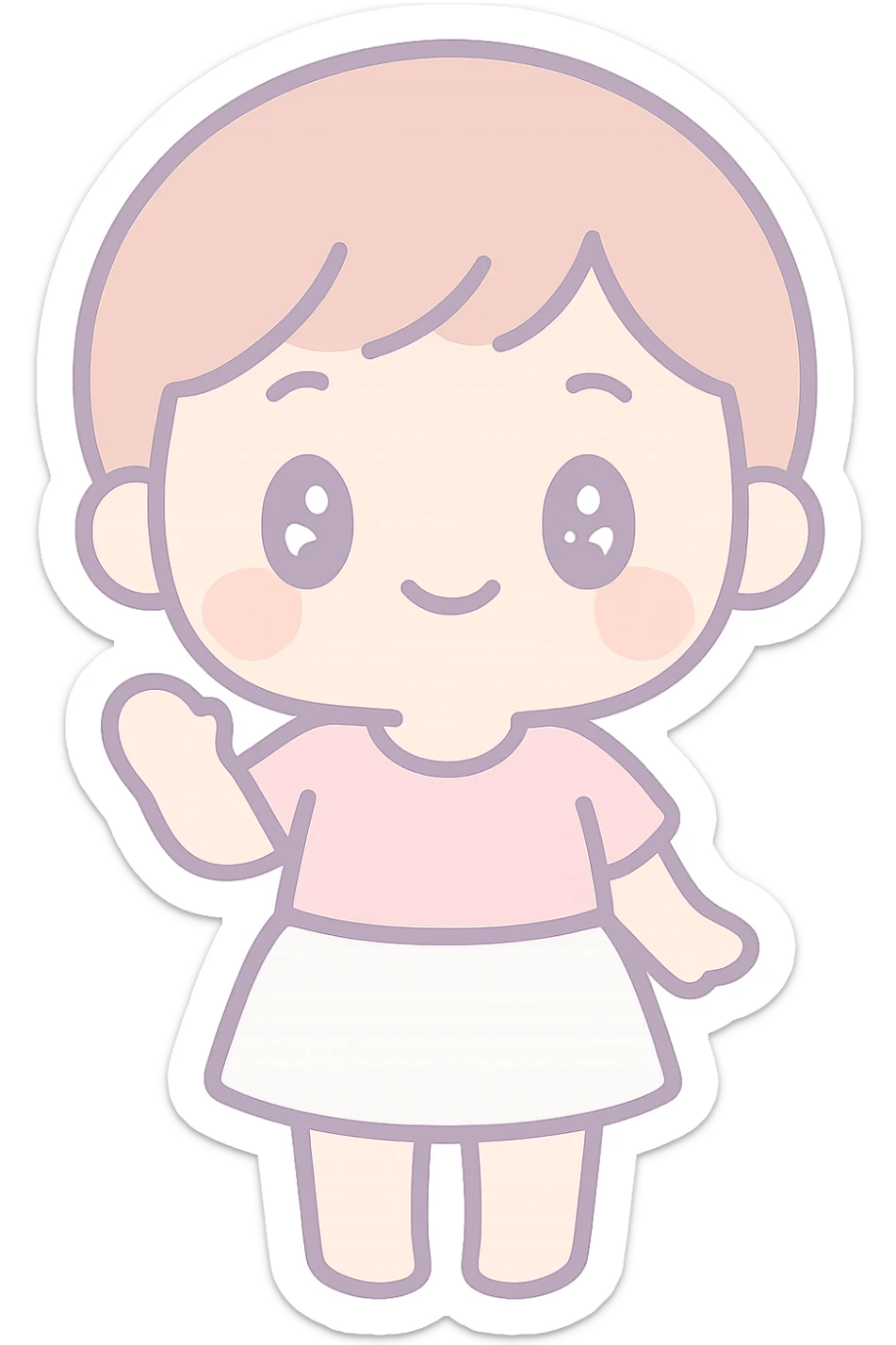 persona con pelo corto, falda blanca y top rosa, estilo kawaii sticker