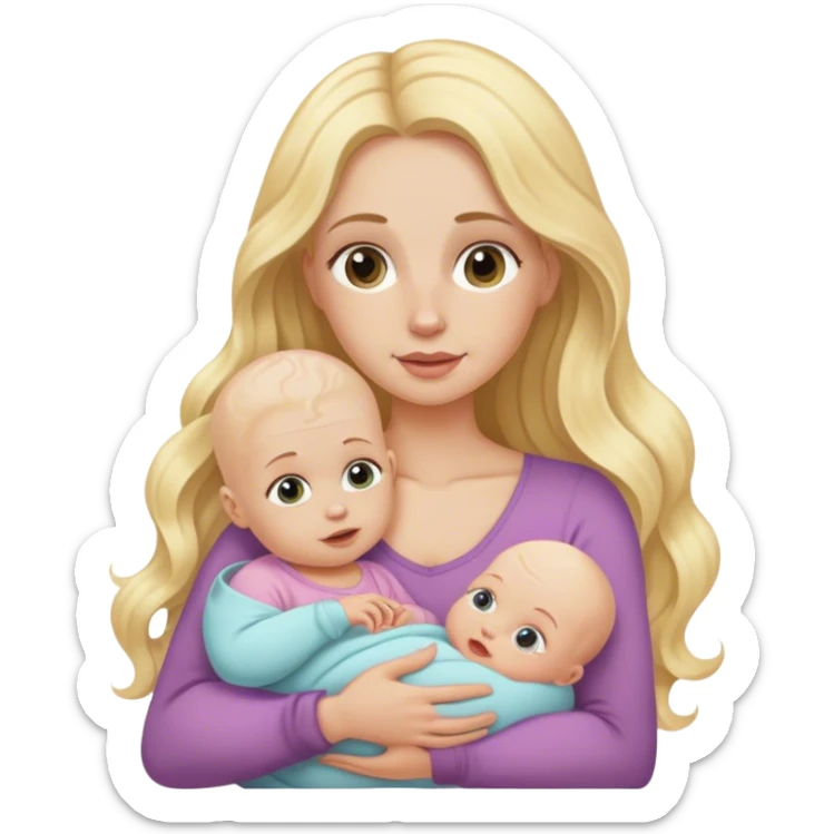 Long wavy blonde hair woman holding a baby girl with no hair sticker
