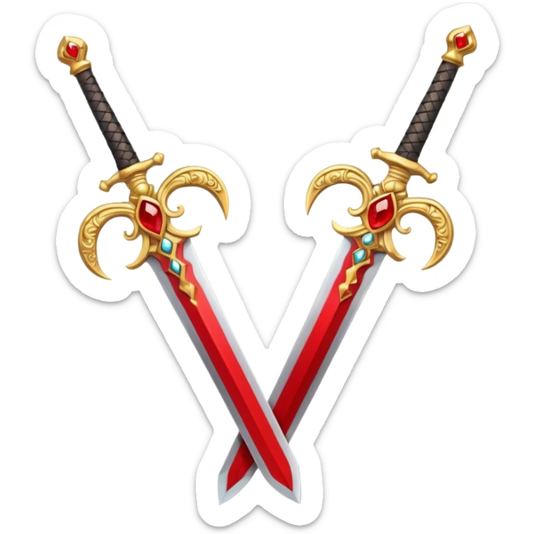 Two Golden royal swords with red gems sticker