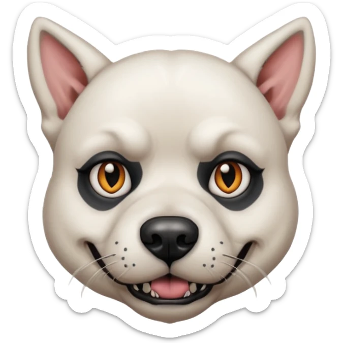 tattooed scary looking dog with heavy face tattoes, white dog and piercings sticker