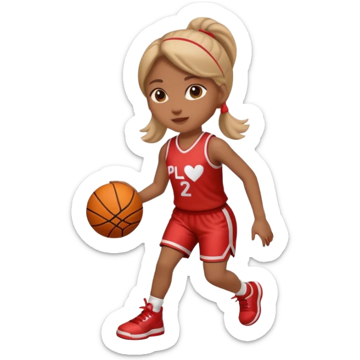 apple style emoji of a basketball girl player with a heart motif, representing 'Play with Heart' for February sticker