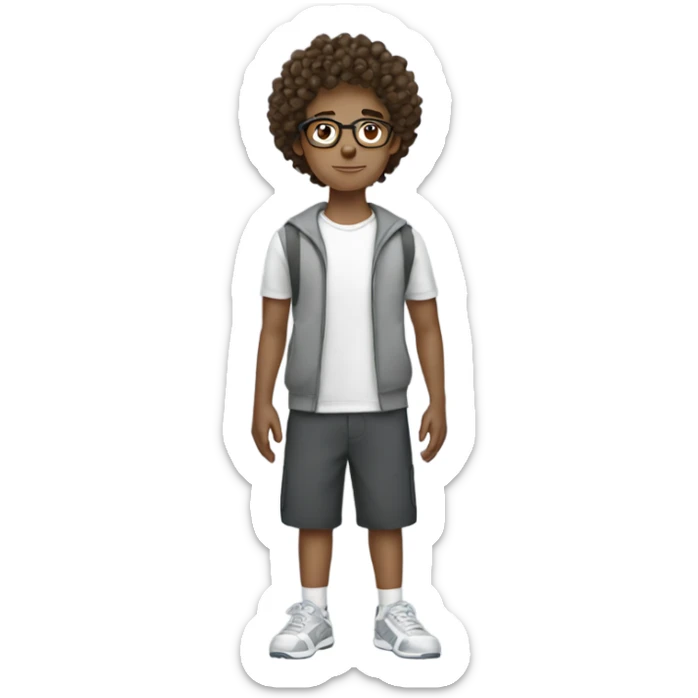 young man with curly brown hair and glasses sport wear sticker