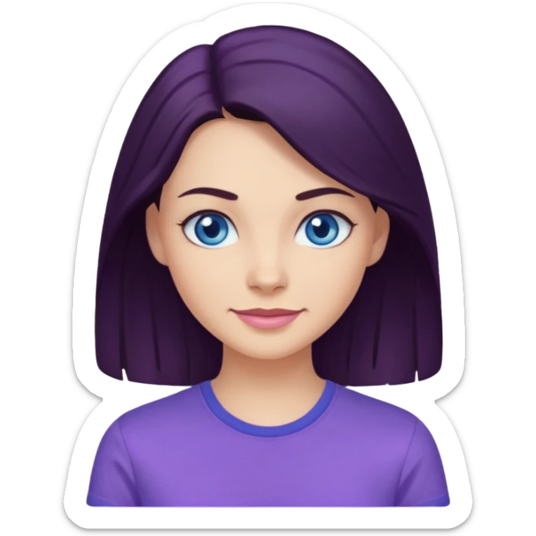 Smirking dark hair woman with blue eyes, wearing purple shirt 

 sticker